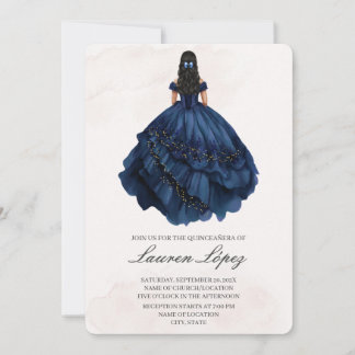 Navy Blue Kleid quinceañera Einladung