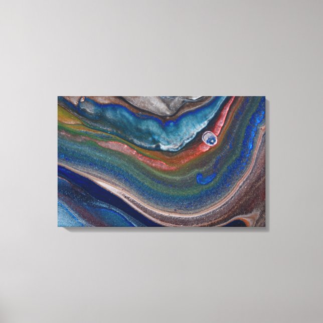 Navy Blue Kupfer Metallic Wirbel flüssige Marmorku Leinwanddruck (Vorderseite)