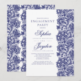 Navy Blue Lace Elegante White Engagement Party Einladung