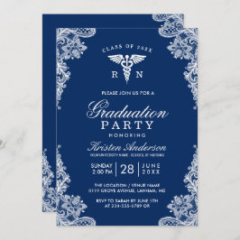 Navy Blue Lace Nursing School Graduation Party Einladung