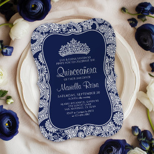 Navy Blue Lace Quinceañera Einladung