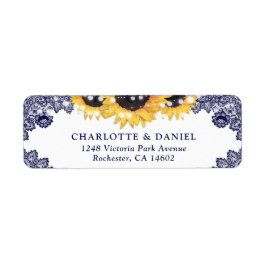 Navy Blue Lace Rustic Sunflower Return Address