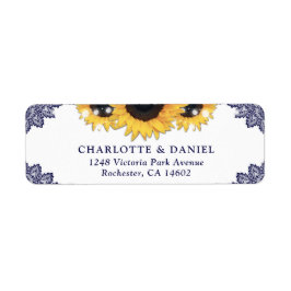 Navy Blue Lace Sunflower Return Address Wedding