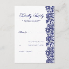 Navy Blue Lace Wedding RSVP Karte