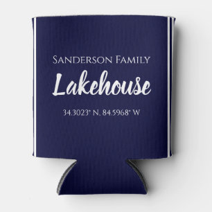 Navy Blue Lakehouse Familienname Karte Koordinaten Dosenkühler
