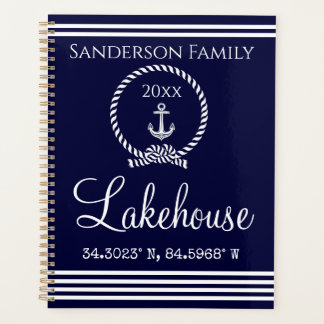 Navy Blue Lakehouse Familienname Karte Korinate Planer