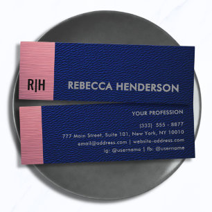 Navy-Blue-Leder und Metallic-Pink-Panel-Monogramm Mini Visitenkarte