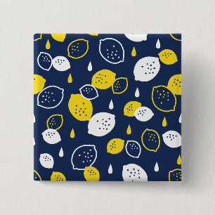 Navy Blue Lemon Art - Erfrischendes Citrus Design Button
