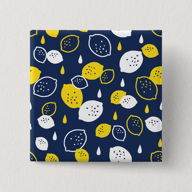Navy Blue Lemon Art - Erfrischendes Citrus Design Button (Vorderseite)