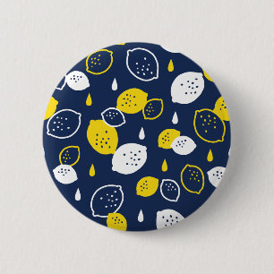 Navy Blue Lemon Art - Erfrischendes Citrus Design Button