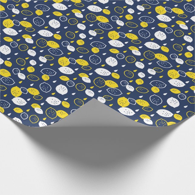 Navy Blue Lemon Art - Erfrischendes Citrus Design Geschenkpapier (Ecke)