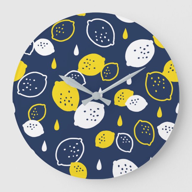 Navy Blue Lemon Art - Erfrischendes Citrus Design Große Wanduhr (Vorderseite)