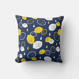 Navy Blue Lemon Art - Erfrischendes Citrus Design Kissen