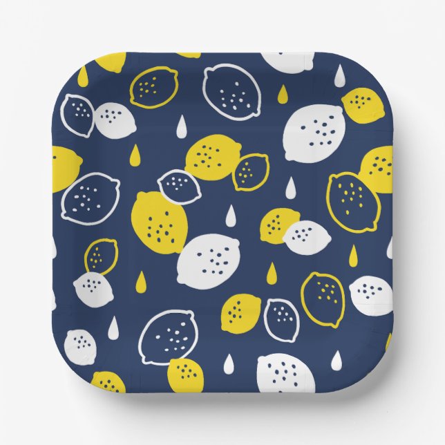 Navy Blue Lemon Art - Erfrischendes Citrus Design Pappteller (Vorderseite)