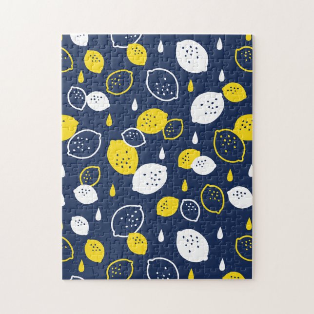 Navy Blue Lemon Art - Erfrischendes Citrus Design Puzzle (Vertikal)
