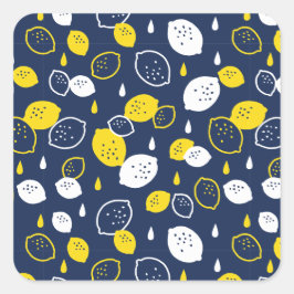 Navy Blue Lemon Art - Erfrischendes Citrus Design Quadratischer Aufkleber