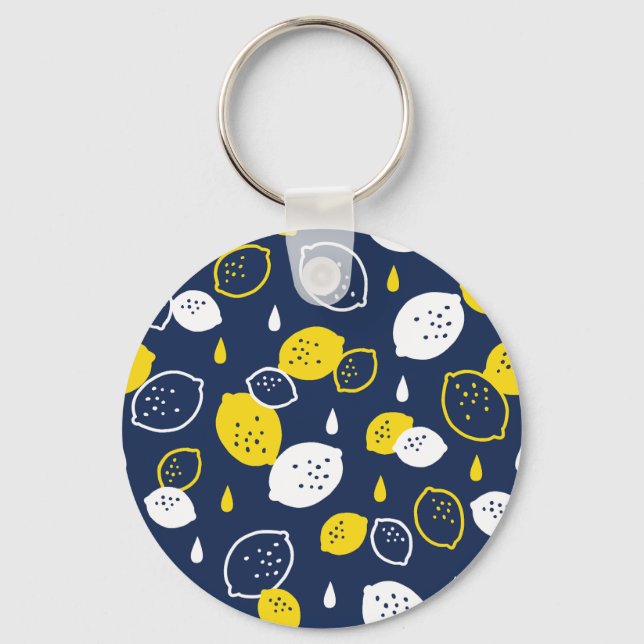 Navy Blue Lemon Art - Erfrischendes Citrus Design Schlüsselanhänger (Vorderseite)