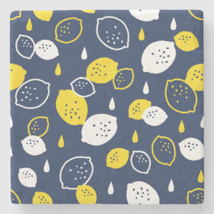 Navy Blue Lemon Art - Erfrischendes Citrus Design Steinuntersetzer