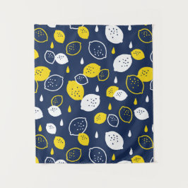 Navy Blue Lemon Art - Erfrischendes Citrus Design Wandteppich