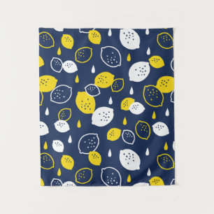 Navy Blue Lemon Art - Erfrischendes Citrus Design Wandteppich