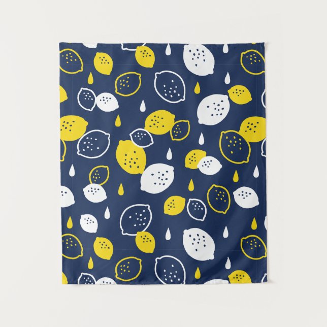 Navy Blue Lemon Art - Erfrischendes Citrus Design Wandteppich (Vorderseite)