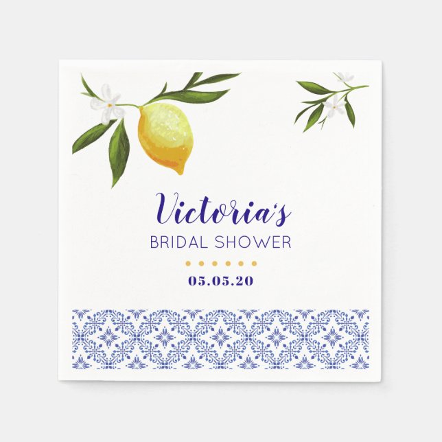 Navy Blue & Lemon Brautparty Serviette (Vorderseite)