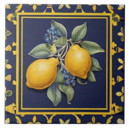 Navy Blue Lemons & Black Olives Mediterranean Fliese