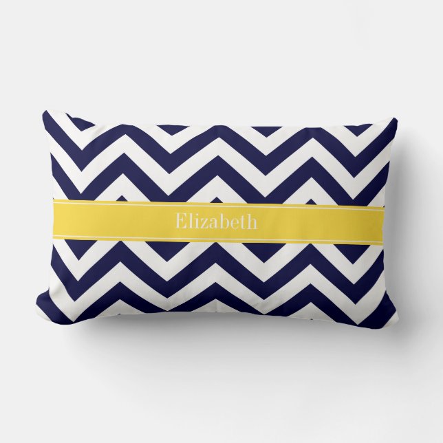 Navy Blue Lg Zickzack Ananas Name Monogram Lendenkissen (Vorderseite)