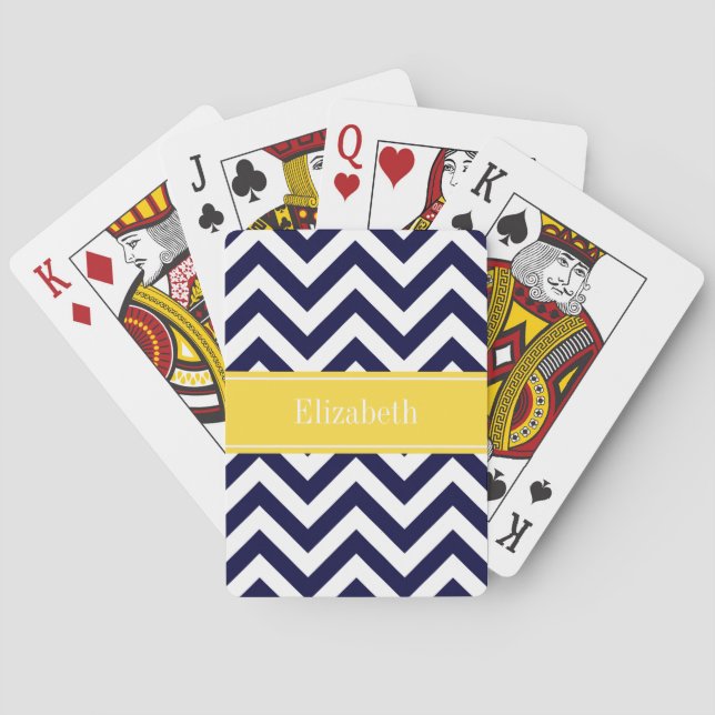 Navy Blue Lg Zickzack Ananas Name Monogram Spielkarten (Rückseite)
