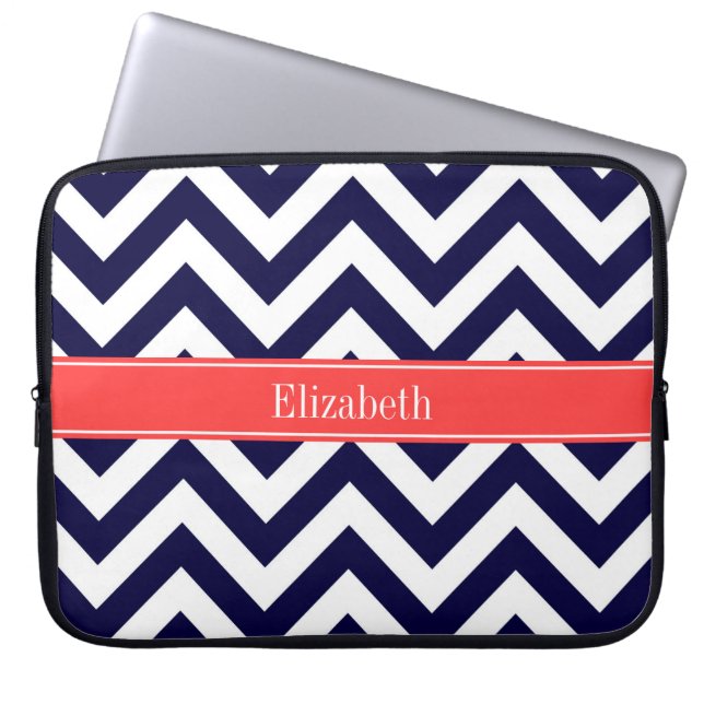 Navy Blue Lg Zickzack Cornname Monogram Laptopschutzhülle (Vorderseite)