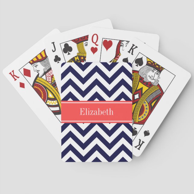 Navy Blue Lg Zickzack Cornname Monogram Spielkarten (Rückseite)