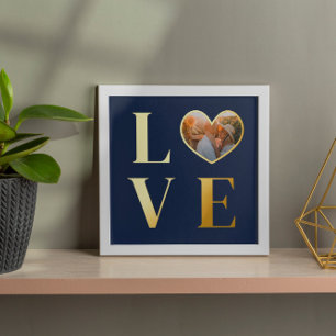 Navy Blue Liebe Herz-Shaped Foto Romantic Gold Foliendrucke
