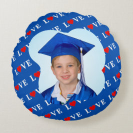 Navy Blue LIEBE Retro Elegant Rundes Kissen