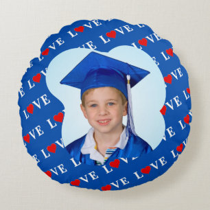 Navy Blue LIEBE Retro Elegant Rundes Kissen