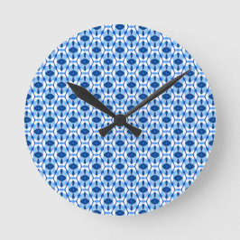 Navy Blue & Light Blue Abstrakt Geometric Runde Wanduhr