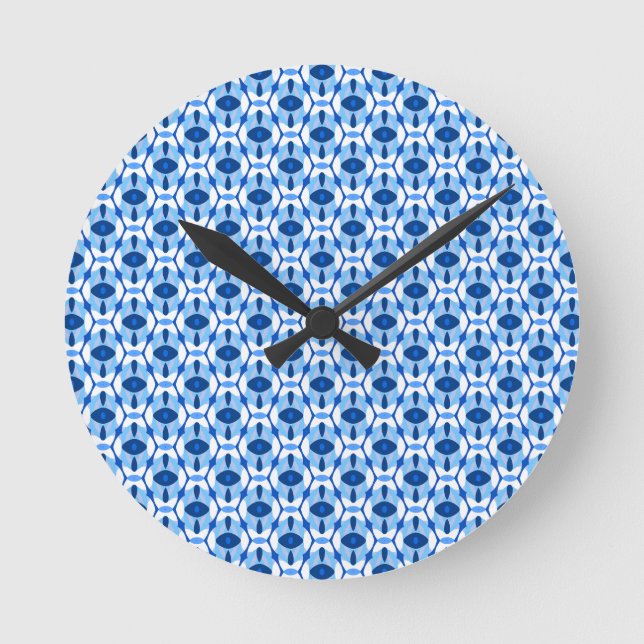 Navy Blue & Light Blue Abstrakt Geometric Runde Wanduhr (Vorderseite)