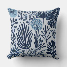 Navy Blue Light Blue Botanic Design Kissen