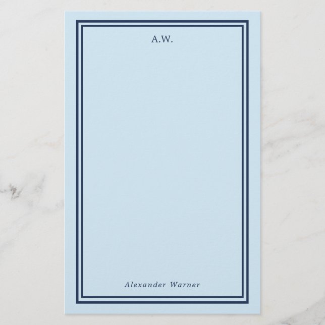 Navy Blue & Light Blue Mit Monogramm Briefpapier (Vorderseite)