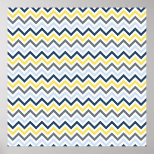 Navy Blue, Light Blue, Yellow und Gray Zickzack Poster