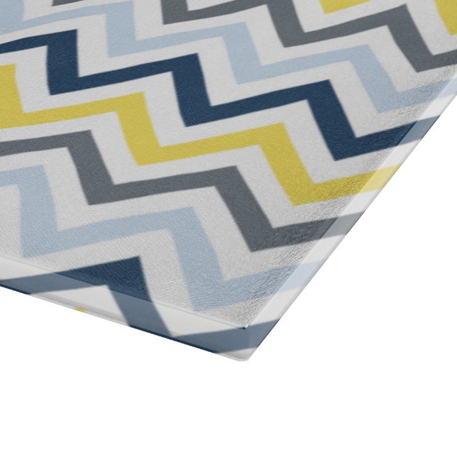 Navy Blue, Light Blue, Yellow und Gray Zickzack Schneidebrett (Ecke)