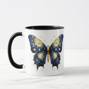 Navy Blue Light Green Gold Butterfly Halloween Tasse