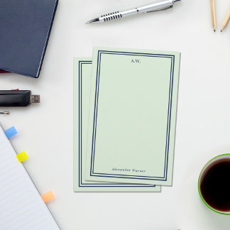 Navy Blue & Light Green Mit Monogramm Briefpapier