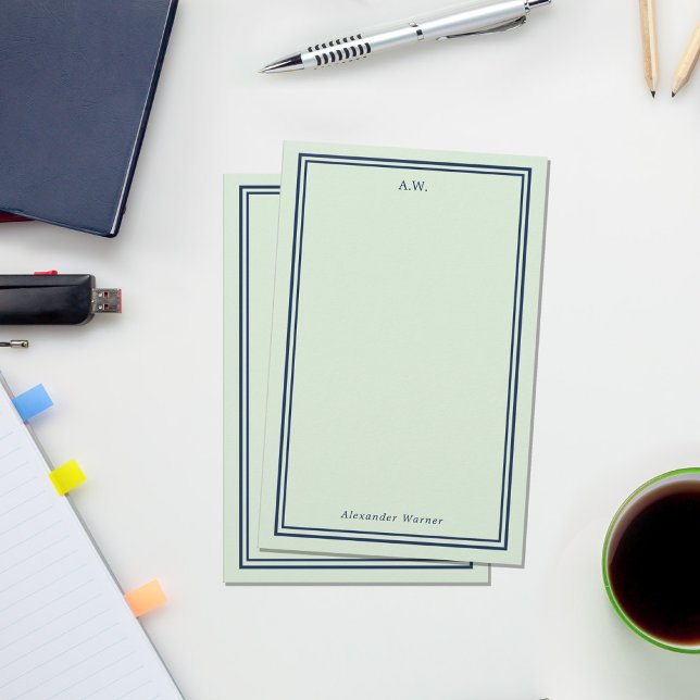 Navy Blue & Light Green Mit Monogramm Briefpapier (Von Creator hochgeladen)