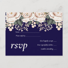 Navy Blue Light Pink Floral Wedding Budget Einladungspostkarte