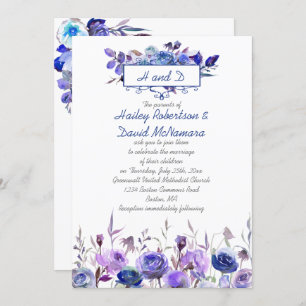 Navy Blue Lila Lavender Rose Hochzeitsaufenthalte Einladung