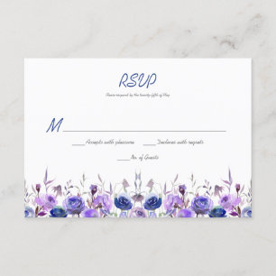 Navy Blue Lila Lavender Watercolor Rose UAWG RSVP Karte
