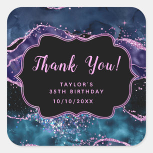 Navy Blue Lila Ocean Agate Geburtstag Vielen Dank Quadratischer Aufkleber