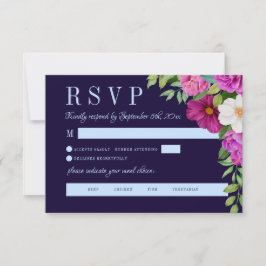Navy Blue Lila Pink Blume Fett Mahlzeit Auswahl RSVP Karte