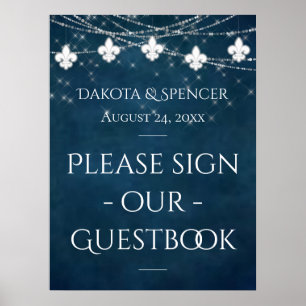 Navy Blue Lilie Fairy Light   Hochzeitszeichen Poster