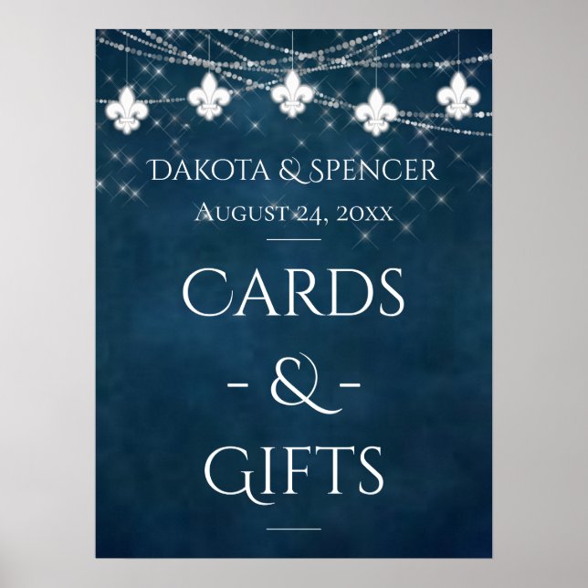 Navy Blue Lilie Fairy Light | Hochzeitszeichen Poster (Vorne)